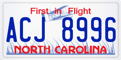 NC license plate ACJ8996