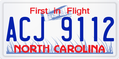 NC license plate ACJ9112