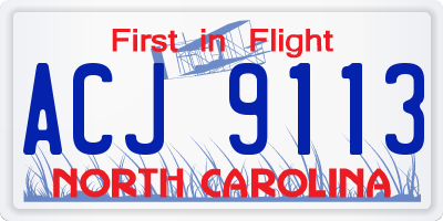NC license plate ACJ9113