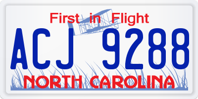 NC license plate ACJ9288