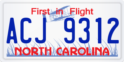 NC license plate ACJ9312