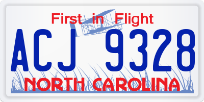 NC license plate ACJ9328