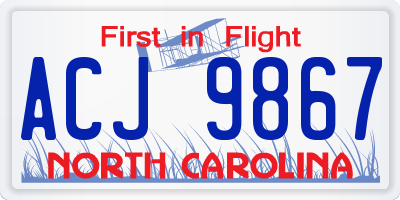 NC license plate ACJ9867