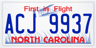 NC license plate ACJ9937