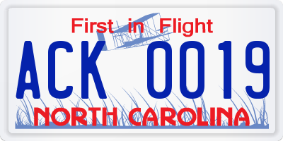 NC license plate ACK0019