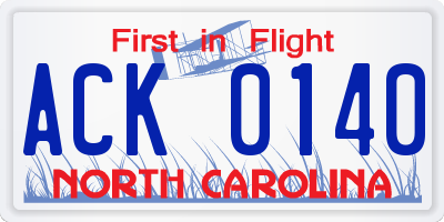 NC license plate ACK0140