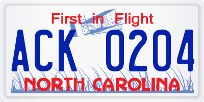 NC license plate ACK0204