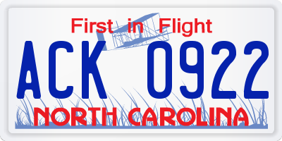 NC license plate ACK0922