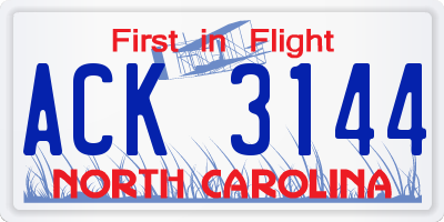 NC license plate ACK3144