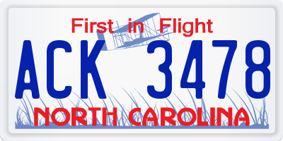 NC license plate ACK3478