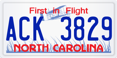 NC license plate ACK3829