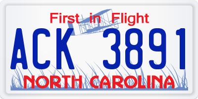 NC license plate ACK3891