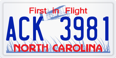 NC license plate ACK3981
