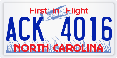 NC license plate ACK4016