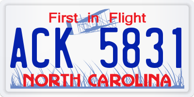 NC license plate ACK5831