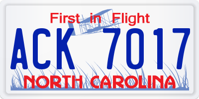 NC license plate ACK7017