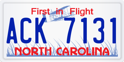 NC license plate ACK7131