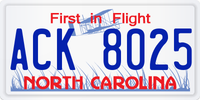 NC license plate ACK8025