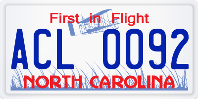 NC license plate ACL0092