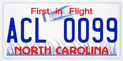 NC license plate ACL0099