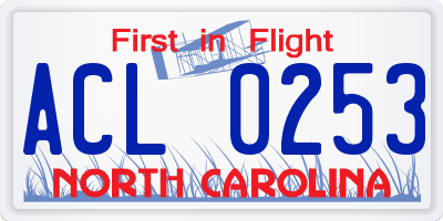 NC license plate ACL0253