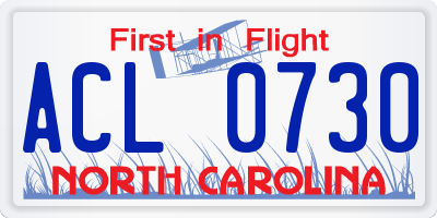 NC license plate ACL0730