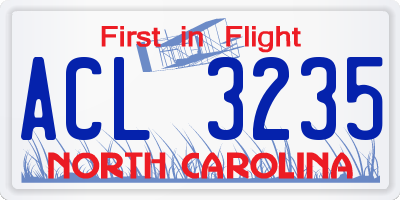NC license plate ACL3235
