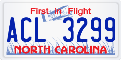 NC license plate ACL3299