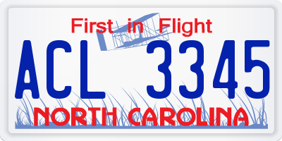 NC license plate ACL3345