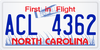 NC license plate ACL4362