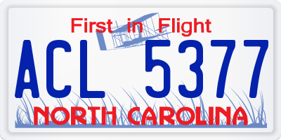 NC license plate ACL5377