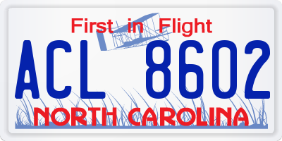 NC license plate ACL8602