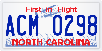 NC license plate ACM0298