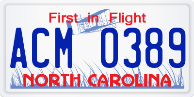 NC license plate ACM0389