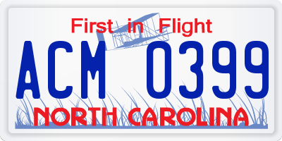 NC license plate ACM0399