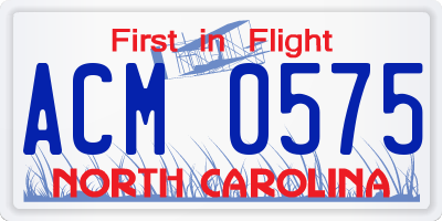 NC license plate ACM0575