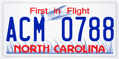 NC license plate ACM0788