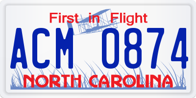 NC license plate ACM0874