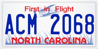 NC license plate ACM2068