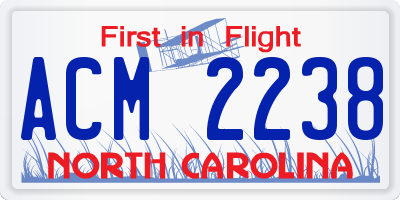 NC license plate ACM2238