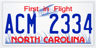 NC license plate ACM2334