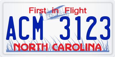NC license plate ACM3123
