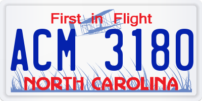 NC license plate ACM3180