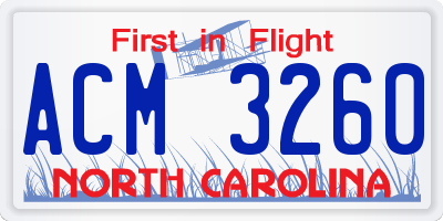 NC license plate ACM3260