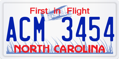 NC license plate ACM3454