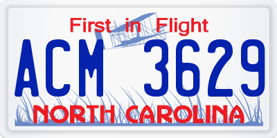 NC license plate ACM3629