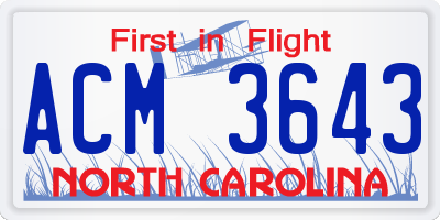 NC license plate ACM3643