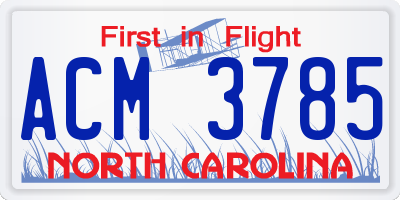 NC license plate ACM3785
