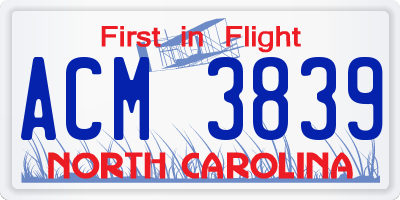 NC license plate ACM3839