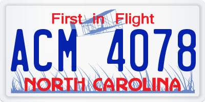 NC license plate ACM4078